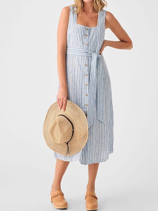 Faherty Dresses & Skirts - Faherty Seaside Linen Dress in Blue Stripe size Medium (M)